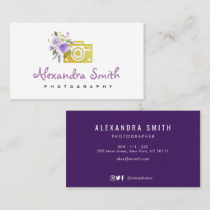 purple watercolor floral logo photographer business card