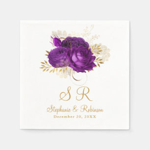 Purple Watercolor Floral Monogram Wedding Paper  Napkin