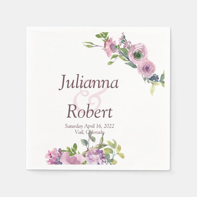 Purple watercolor floral napkins (Front)