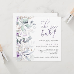 Purple Watercolor Floral Oh Baby Shower  Invitation