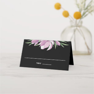 Purple Watercolor Floral on Black Place Card