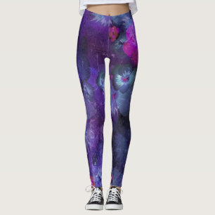 Purple Watercolor Floral Pattern Leggings