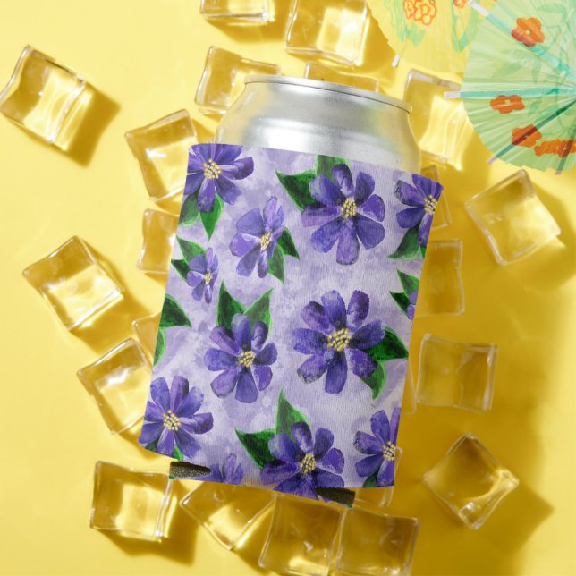 Purple Watercolor Floral Pattern Periwinkle Wash Can Cooler (In Situ Summer)