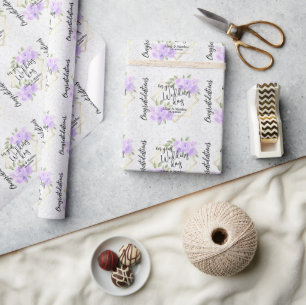 Purple Watercolor Floral - Personalise Wedding Wrapping Paper