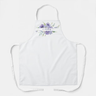 Purple watercolor floral personalised   apron