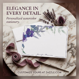 Purple watercolor floral personalised card