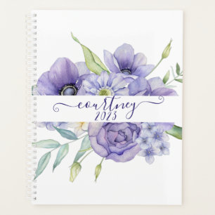 Purple watercolor floral personalised, custom year planner