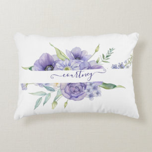 Purple watercolor floral personalised decorative cushion