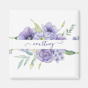 Purple watercolor floral personalised magnet