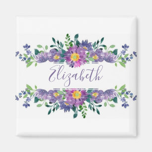 Purple watercolor floral personalised magnet