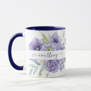 Purple watercolor floral personalised mug
