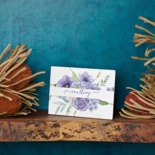 Purple watercolor floral personalised   plaque