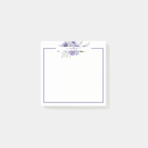 Purple watercolor floral personalised   post-it notes