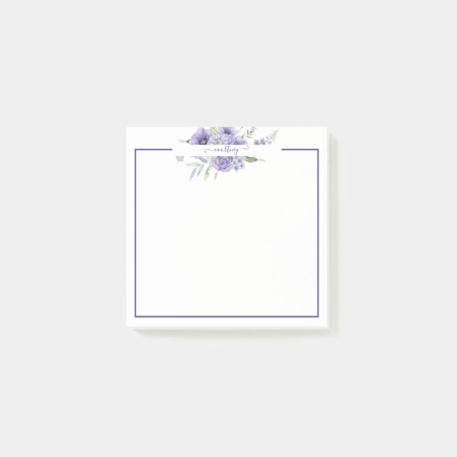 Purple watercolor floral personalised   post-it notes (Front)