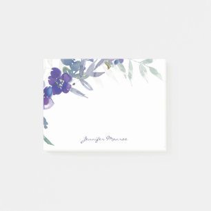 Purple watercolor floral personalised post-it notes