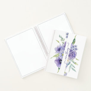 Purple watercolor floral personalised sketch notebook