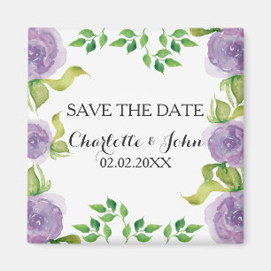 Purple watercolor floral save the Date Magnet