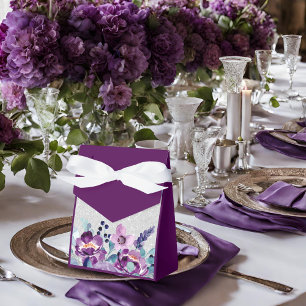 Purple Watercolor Floral & Silver Glitter Wedding Favour Box
