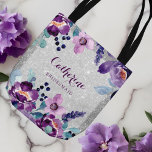 Purple Watercolor Floral & Silver Glitter Wedding Tote Bag<br><div class="desc">Introducing the stunning purple watercolor floral & silver glitter wedding design, perfect for couples looking to add a touch of romance and sophistication to their special day. The delicate watercolor floral pattern in shades of purple, lavender, violet, and eggplant purple brings a sense of beauty and elegance to any wedding...</div>
