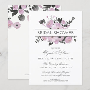 Purple Watercolor Floral Spring Bridal Shower Invitation