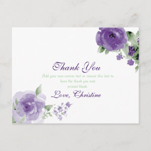 Purple Watercolor Floral, Thank You Cards