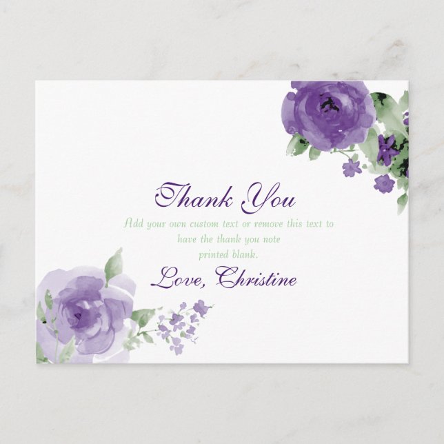Purple Watercolor Floral, Thank You Cards (Front)