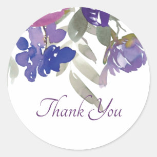 Purple watercolor floral thank you  classic round  classic round sticker