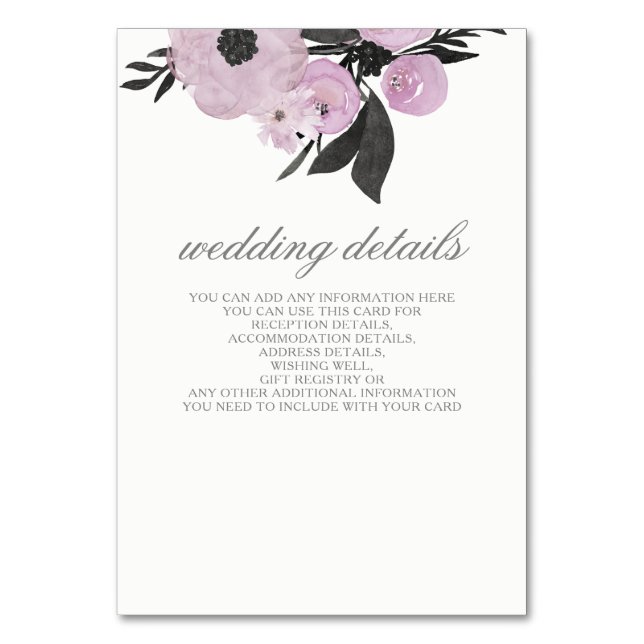 Purple Watercolor Floral Wedding enclosure cards (Front)