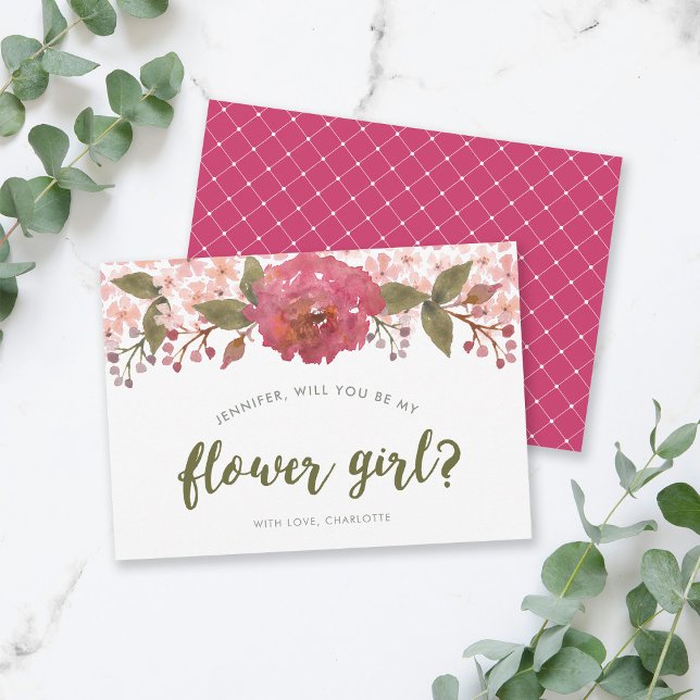 Purple Watercolor Floral Wedding Flower Girl Invitation (Creator Uploaded)