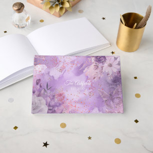 Purple Watercolor, Floral, Wedding Guestbook