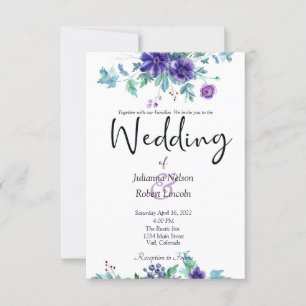 Purple watercolor floral wedding invitation