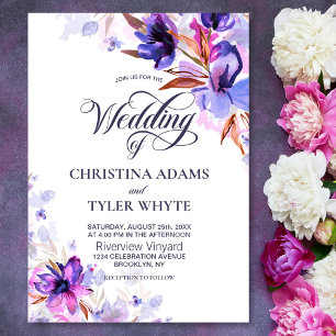 Purple Watercolor Floral Wedding Invitation