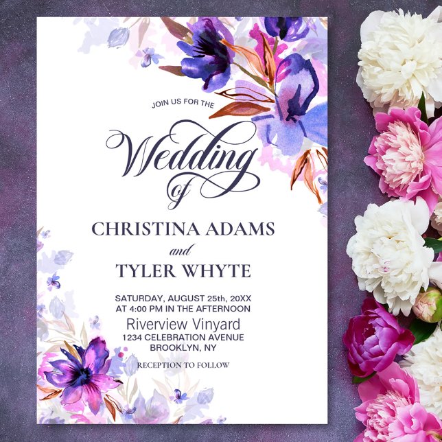 Purple Watercolor Floral Wedding Invitation (Creator Uploaded)