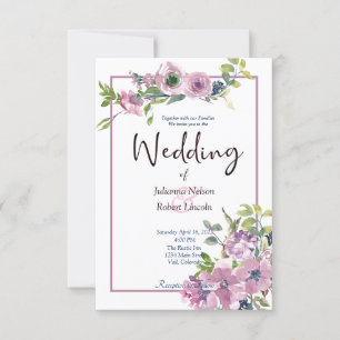 Purple watercolor floral wedding invitation