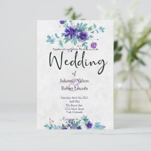 Purple watercolor floral wedding invitation