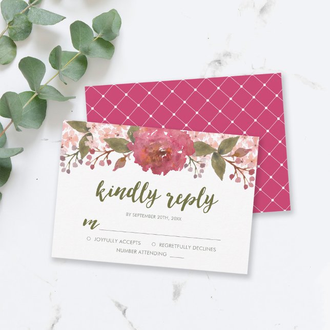 Purple Watercolor Floral Wedding Kindly Reply RSVP Card (Creator Uploaded)