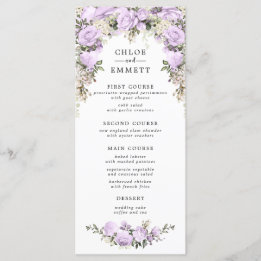 Purple Watercolor Floral Wedding Menu