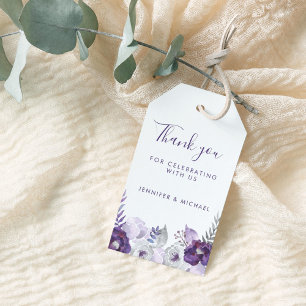 Purple Watercolor Floral Wedding Thank You Gift Tags