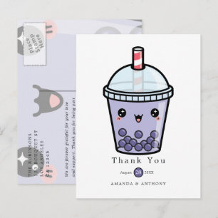 Purple Watercolor Floral Wedding Thanks Postcard