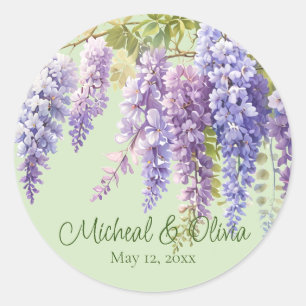 Purple watercolor floral wisteria lilac botanical  classic round sticker