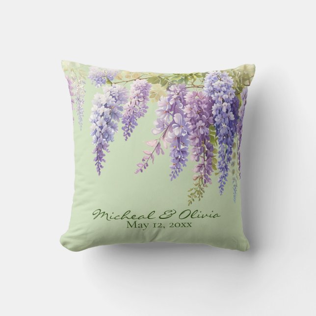 Purple watercolor floral wisteria lilac botanical  cushion (Front)