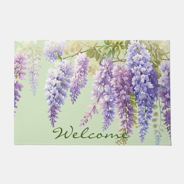 Purple watercolor floral wisteria lilac botanical  doormat (Front)