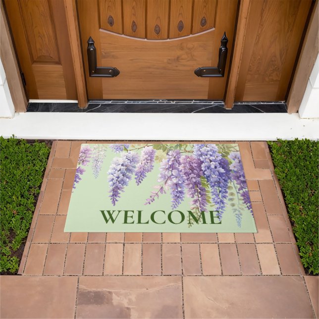 Purple watercolor floral wisteria lilac botanical  doormat (Outdoor)