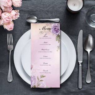 Purple Watercolor Florals Wedding Bridal Shower Menu