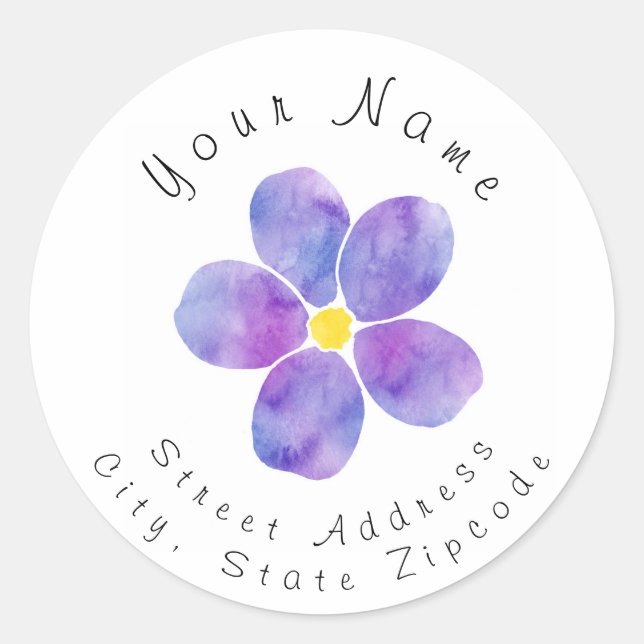 'Purple Watercolor Flower 2' Address Label (Front)