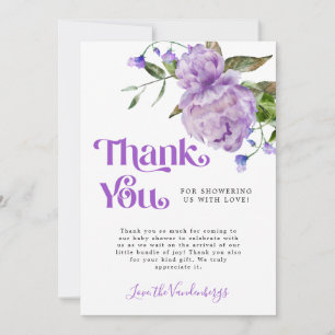 Purple Watercolor Flower Baby Shower Thank You Card