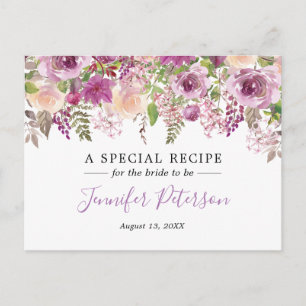 Purple Watercolor Flower Bridal Shower Recipe Card
