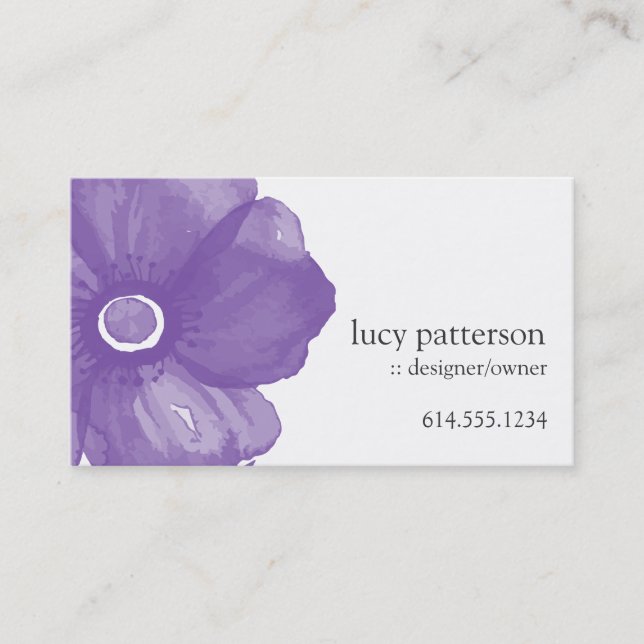 Purple Watercolor Flower Business Cards (Front)