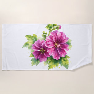 Purple Watercolor Flower Illustration Beach Towel