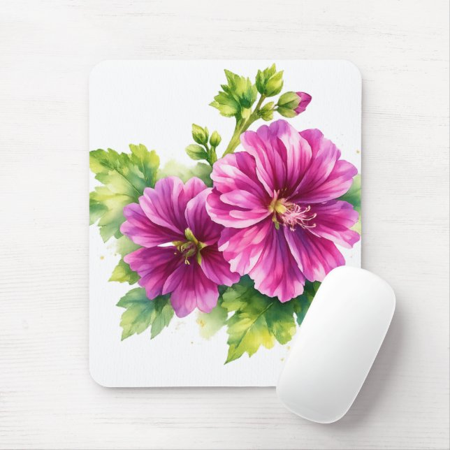 Purple Watercolor Flower Illustration  Mouse Mat (With Mouse)